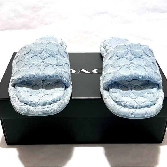 Coach Bridgett Sandal In Signature Terry Cloth Size 9.5 Aqua (Light Blue) - Picture 6 of 14